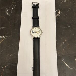 Black Leather Strap helicopter Watch with Silver Dial